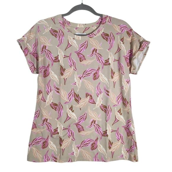 D&Co. Brown Knit Button-up Top and Tan and Pink Leaf Print Tee Size Small Bundle - Picture 2 of 9